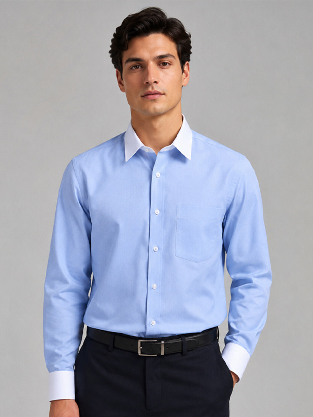 Pack of 2 White Collar Oxford Cotton Shirt For Men (Denim Blue & Pink)