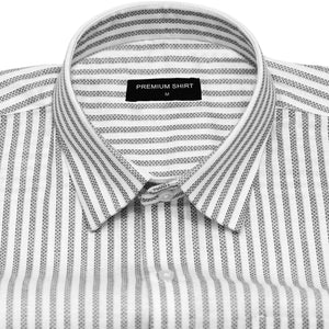 Folded striped shirt with a 'Premium Shirt' label on a white background