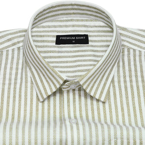 Folded striped shirt with a 'Premium Shirt' label on a white background