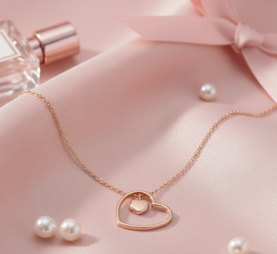 Jazz And Sizzle Rose Gold Heart Pendant Chain