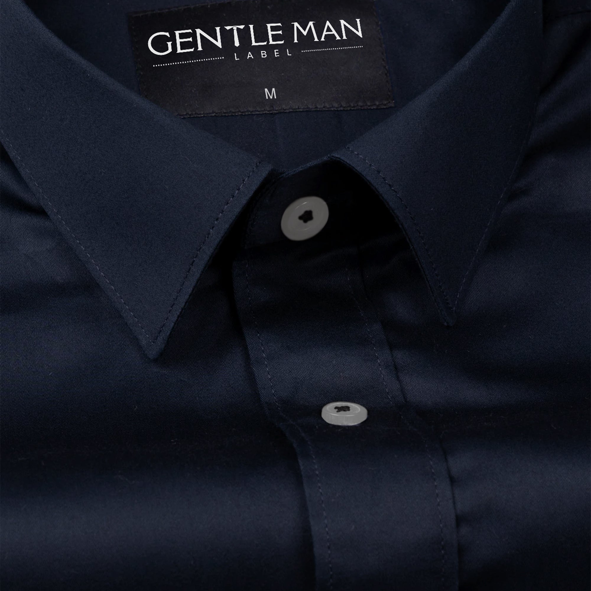 Navy shirt with 'Gentle Man Label' label on collar