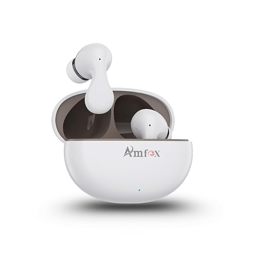 Amfox Sky TWS Earbuds, 42 Hours Play Time, 4 Mic ENC, 10 MM Copper Ring Speakers, 350 mAh Battery with IC Protection, 5.4v Bluetooth, 20Hz to 20 KHz Frequency Response, IP65 Protection