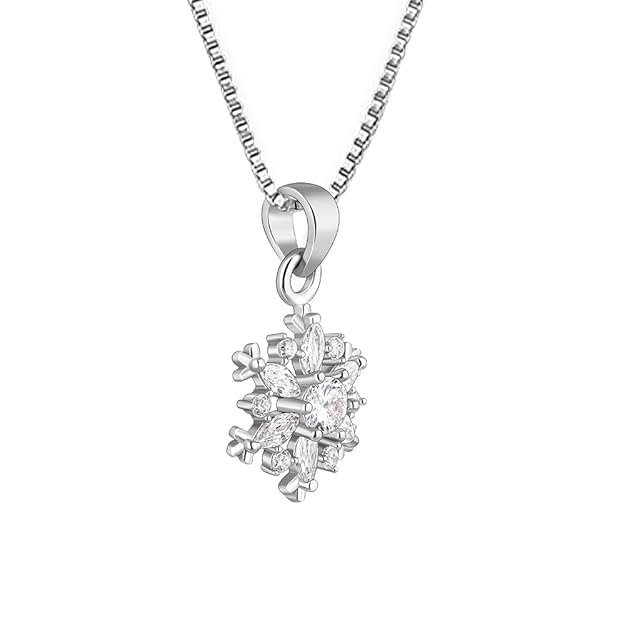 Jazz And Sizzle Silver Snowflake Pendant Chain Necklace