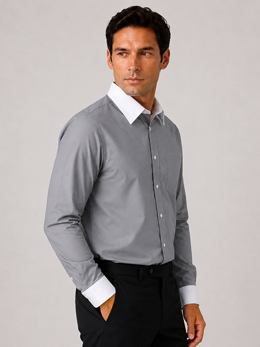 Pack of 2 White Collar Oxford Cotton Shirt For Men (Dark Grey & Sky Blue)