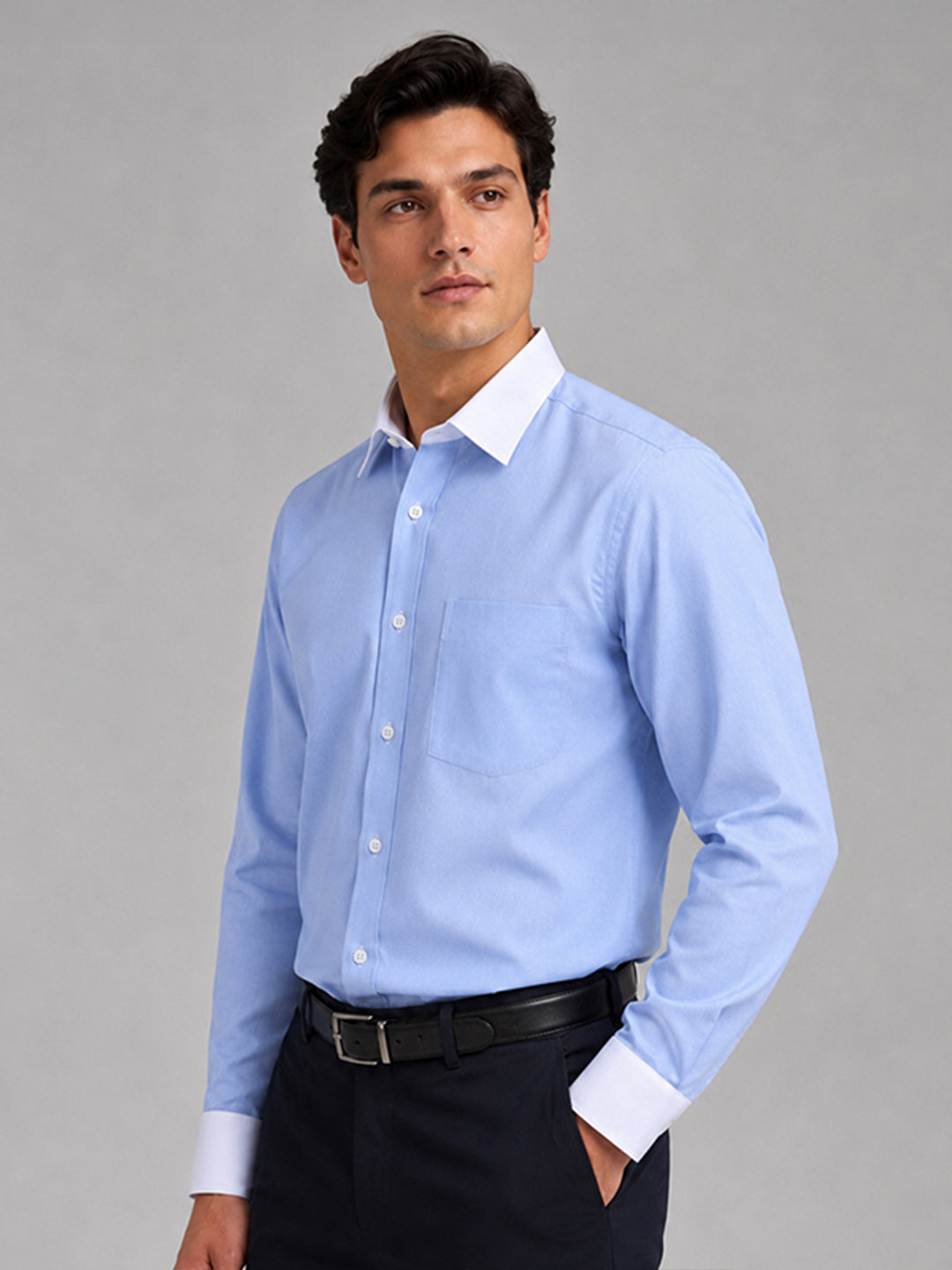 Pack of 2 White Collar Oxford Cotton Shirt For Men (Denim Blue & Sky Blue)