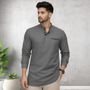 Urban Fit Grey Short Linen Kurta For Men