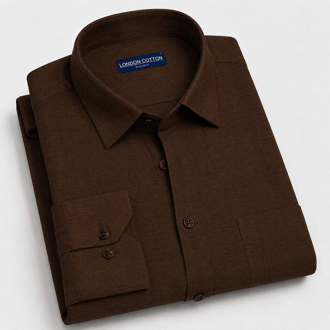 Brown Textured Linen Shirt For Men