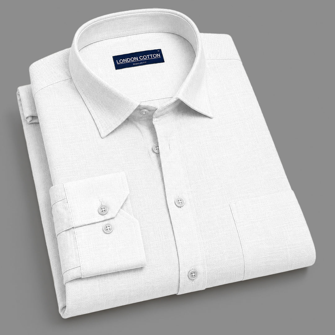 White Textured Linen Shirt For Men