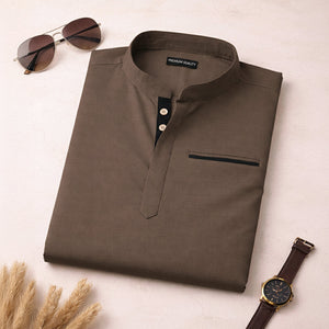 Urban Fit Mehendi Short Linen Kurta For Men