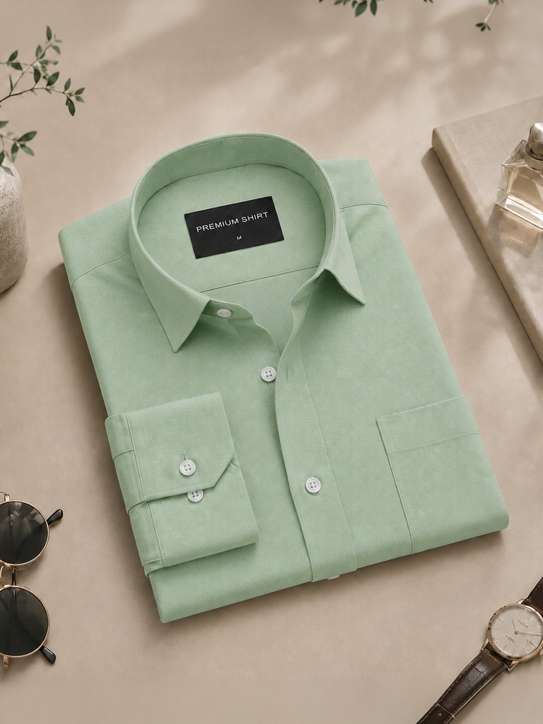 Pack of 2 Sea Green & Cream Formal Oxford Cotton Shirt For Men