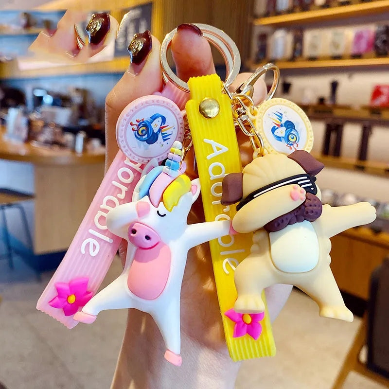Adorable Dog and Unicorn Dab 3D Keychain