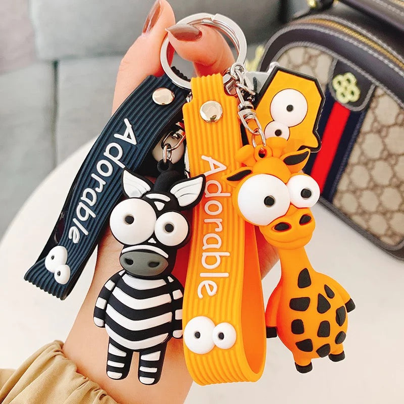 Adorable Giraffe and Zebra 3D Keychain