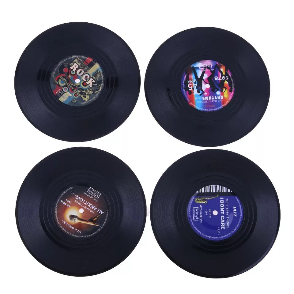 Retro Vinyl Coasters - Set of 4