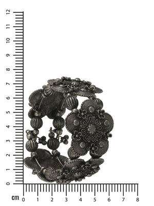 Women Silver-Toned Oxidised Bangle-Style Bracelet - Jazzandsizzle