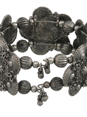 Women Silver-Toned Oxidised Bangle-Style Bracelet - Jazzandsizzle