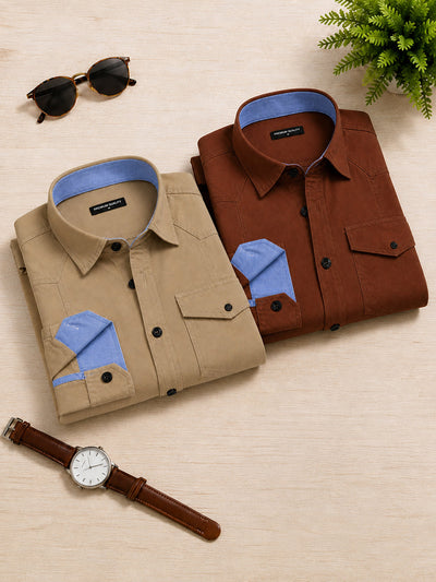 Pack Of 2 Cargo Style Beige & Brown Shirt