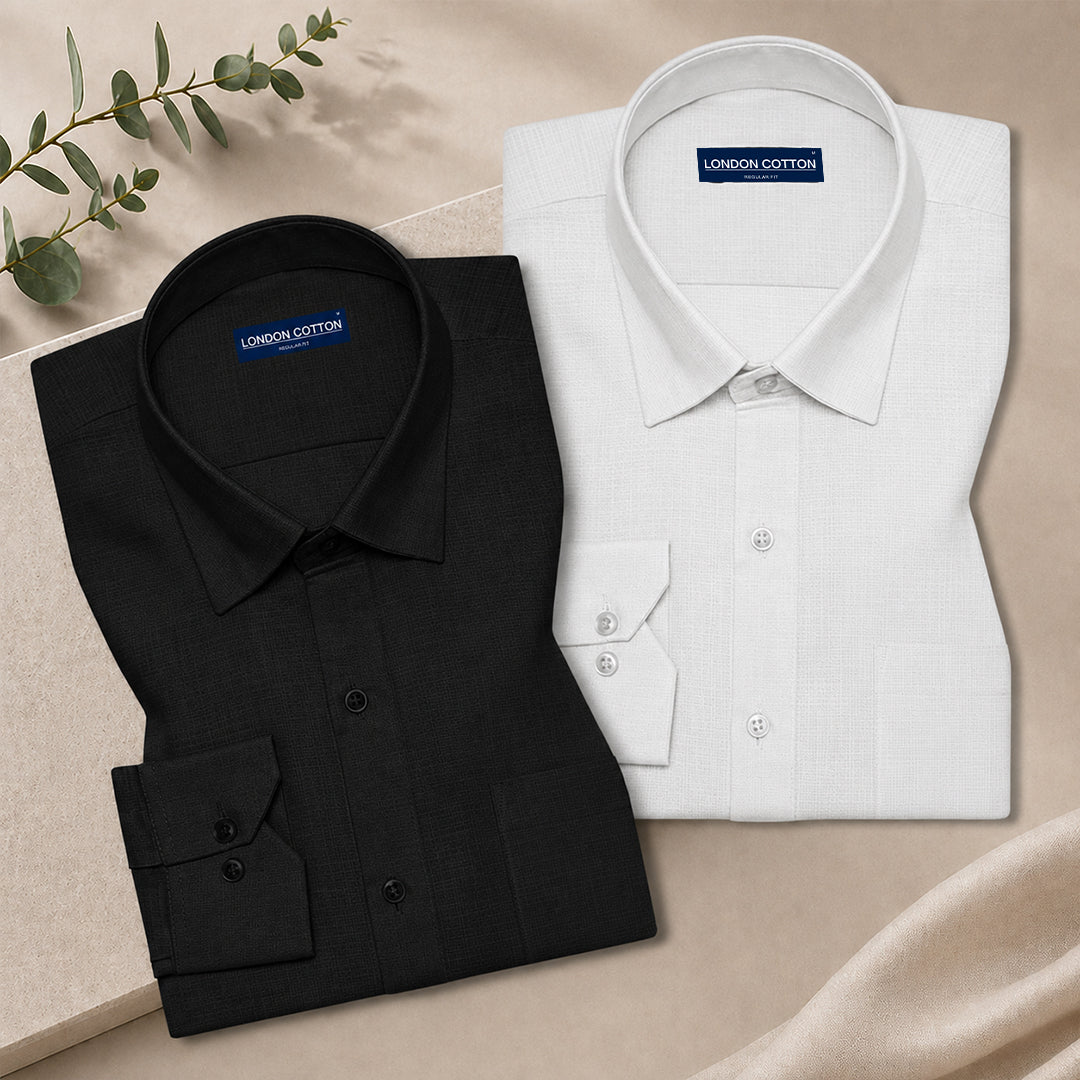 Pack of 2 Textured Linen Shirts (Black & White)