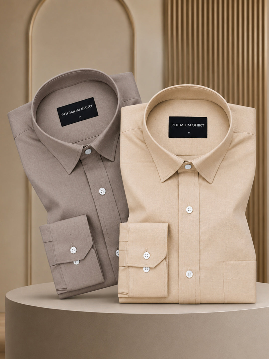 Pack of 2 Brown & Cream Formal Oxford Cotton Shirt For Men