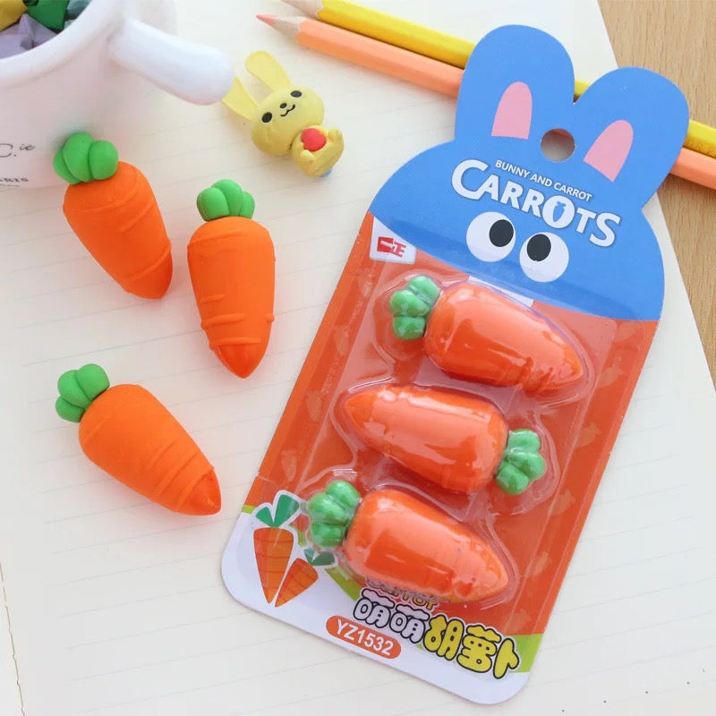 Carrot Erasers - Set of 3