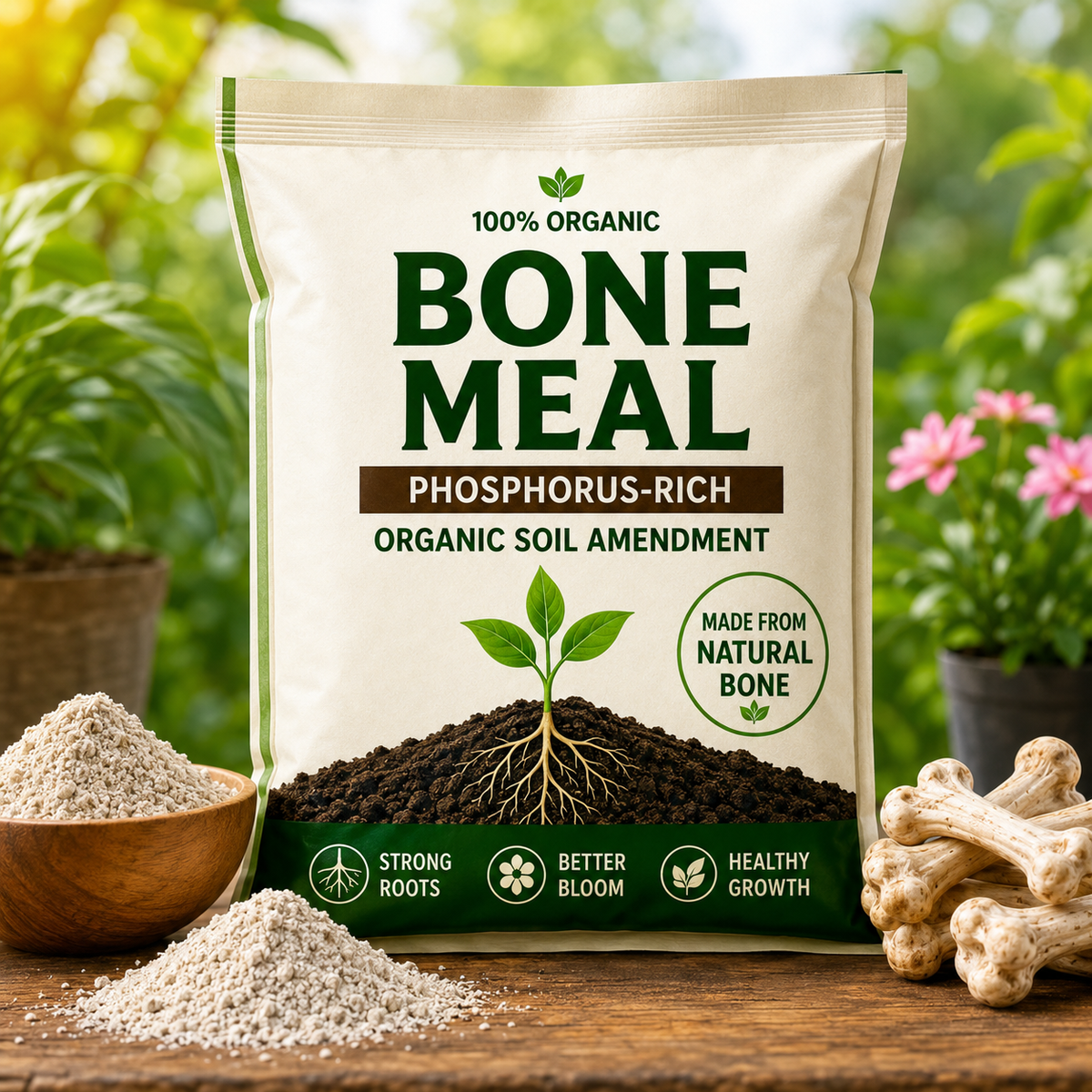 100% Organic Bone Meal Fertilizer – Phosphorus Rich Organic Soil Amendment for Strong Roots, Better Flowering & Healthy Plant Growth