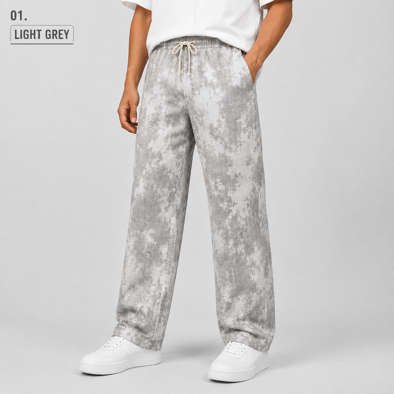 Men's Linen Blend Printed Track Pants | Straight Fit | Elastic Waist with Drawstring | Soft Breathable Casual Lounge Pants