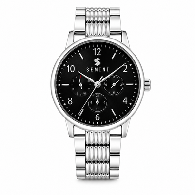 Semini Chrono Classic Black Analog Watch for Men | Premium Stainless Steel Bracelet | Quartz Movement