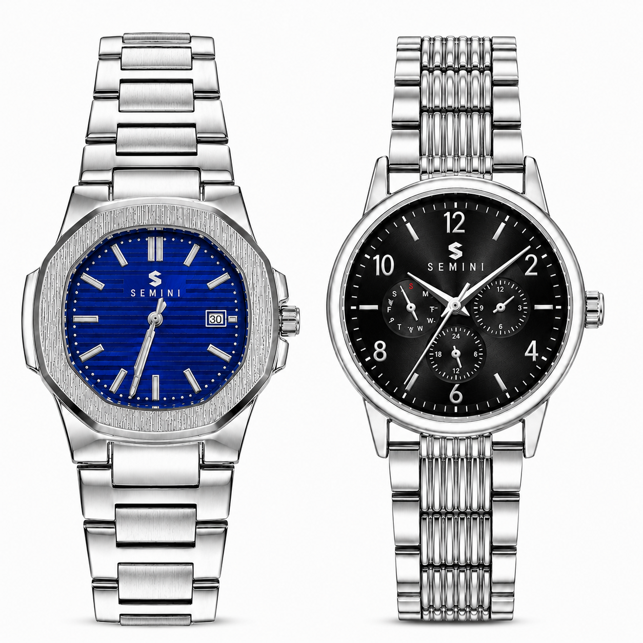 Semini Royal Blue & HMT Chrono Classic Premium Watch Combo | Stainless Steel Strap | Quartz Movement (Pack of 2)