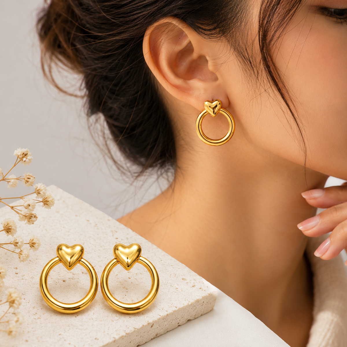 Women's Gold Heart Hoop Earrings | Anti-Tarnish Stainless Steel Statement Earrings