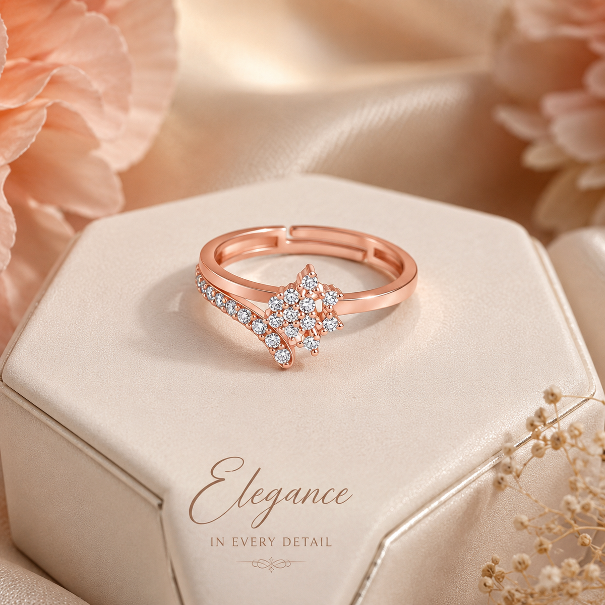 Jazz And Sizzle Rose Gold Plated Adjustable Crystal Ring for Women