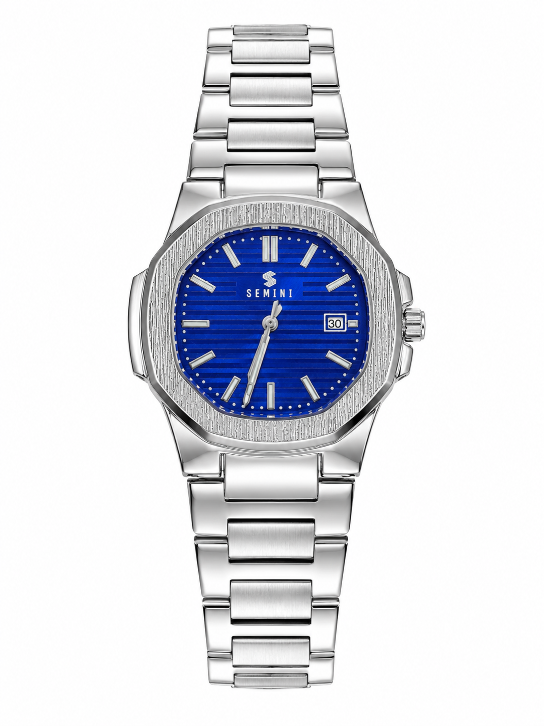 Semini Royal Blue Date Display Analog Watch for Men | Premium Stainless Steel Bracelet | Quartz Movement
