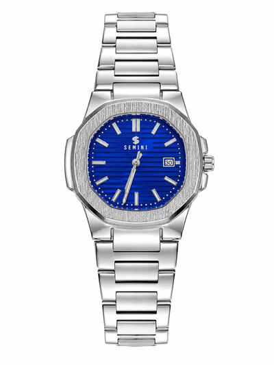 Semini Royal Blue Date Display Analog Watch for Men | Premium Stainless Steel Bracelet | Quartz Movement