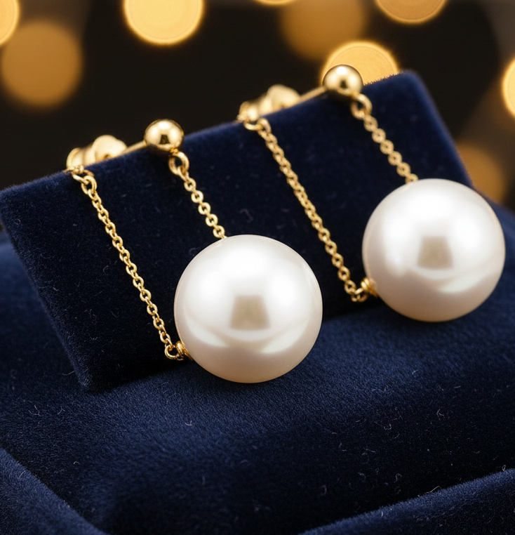 Gold-Plated Pearl Drop Earrings for Women & Girls