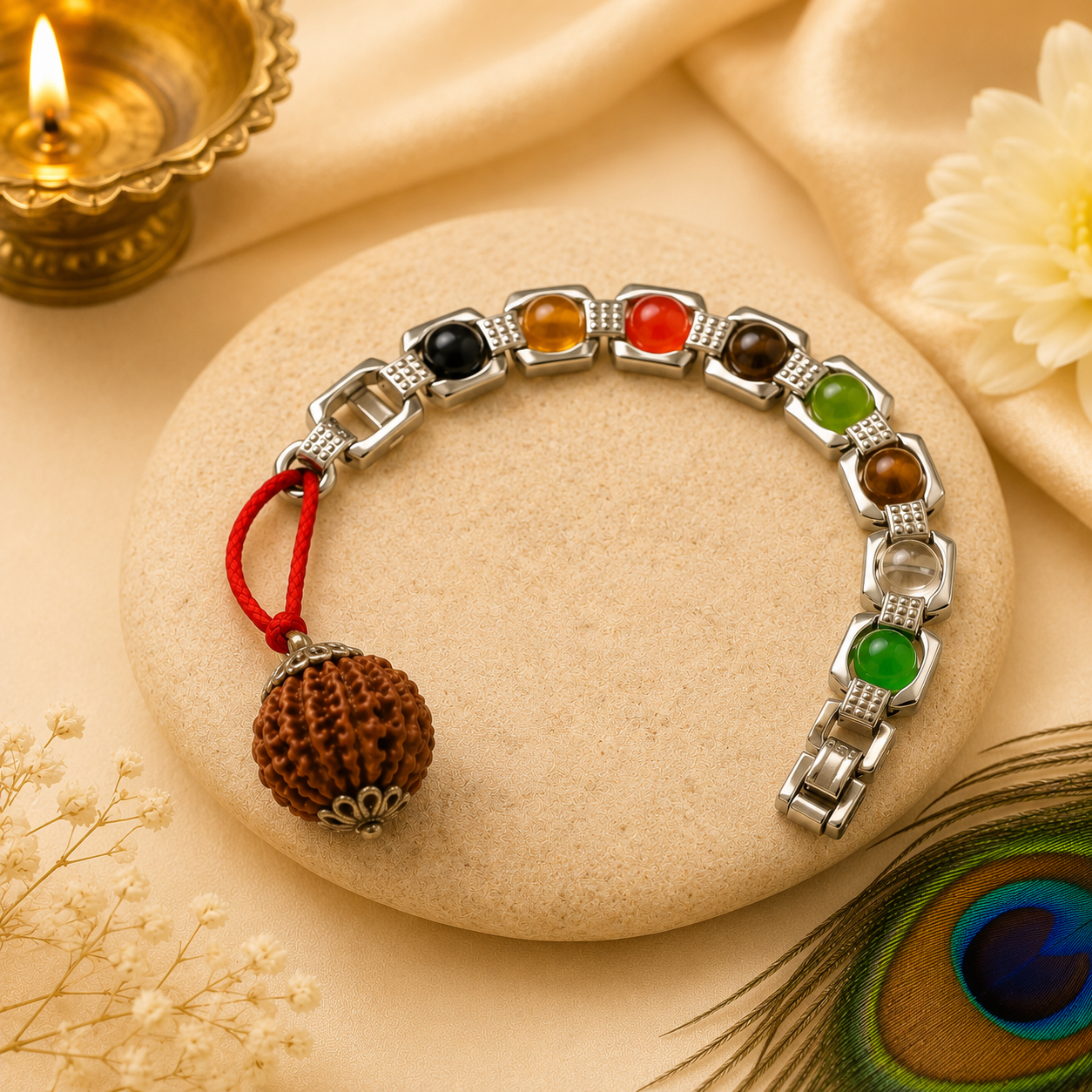 7 Mukhi Rudraksha & Metal Dhan Yog Bracelet for Men & Women | Certified Rudraksha | Wealth, Prosperity & Positive Energy Bracelet | Spiritual Healing Bracelet