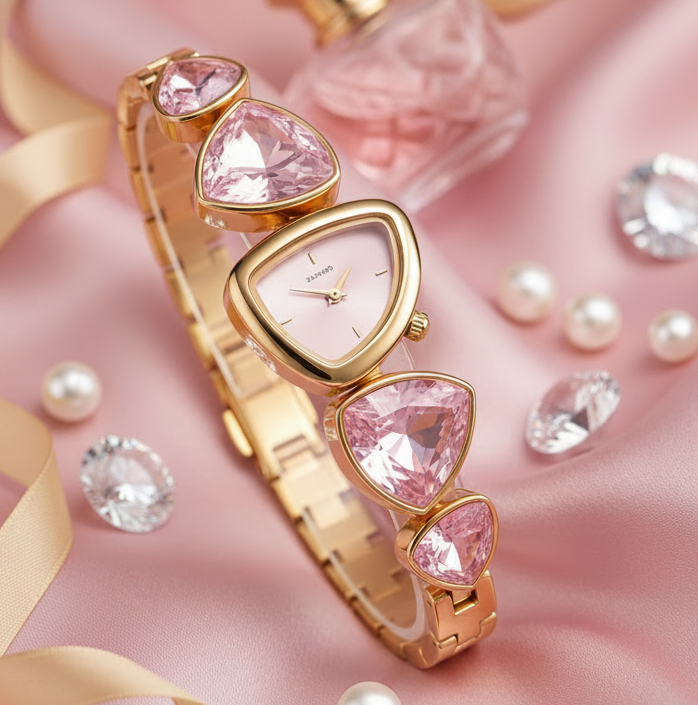 Rosé Crystal Triangle Dial Watch