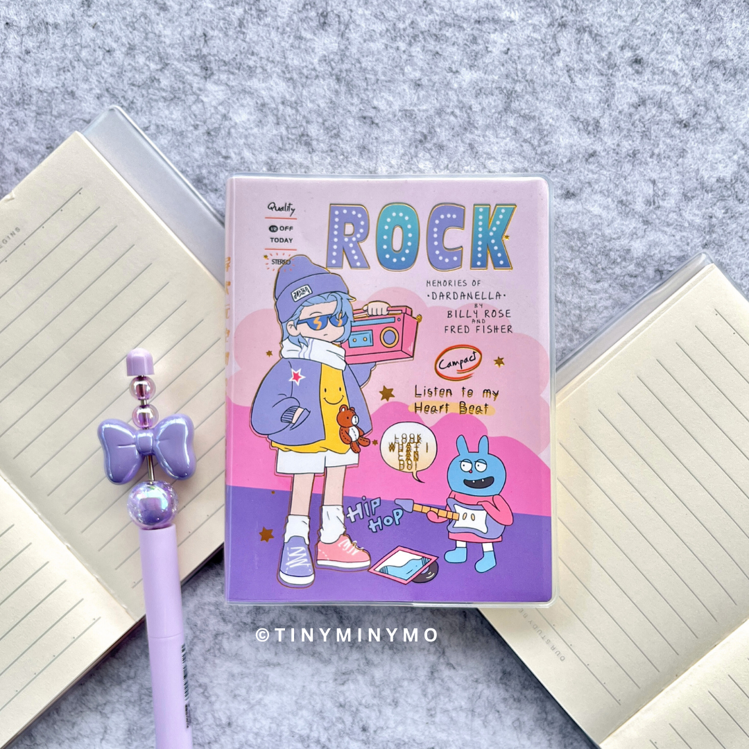 Cool Boy Pocket Diary and Pen in Rock Design on a Textured Surface - Tinyminymo