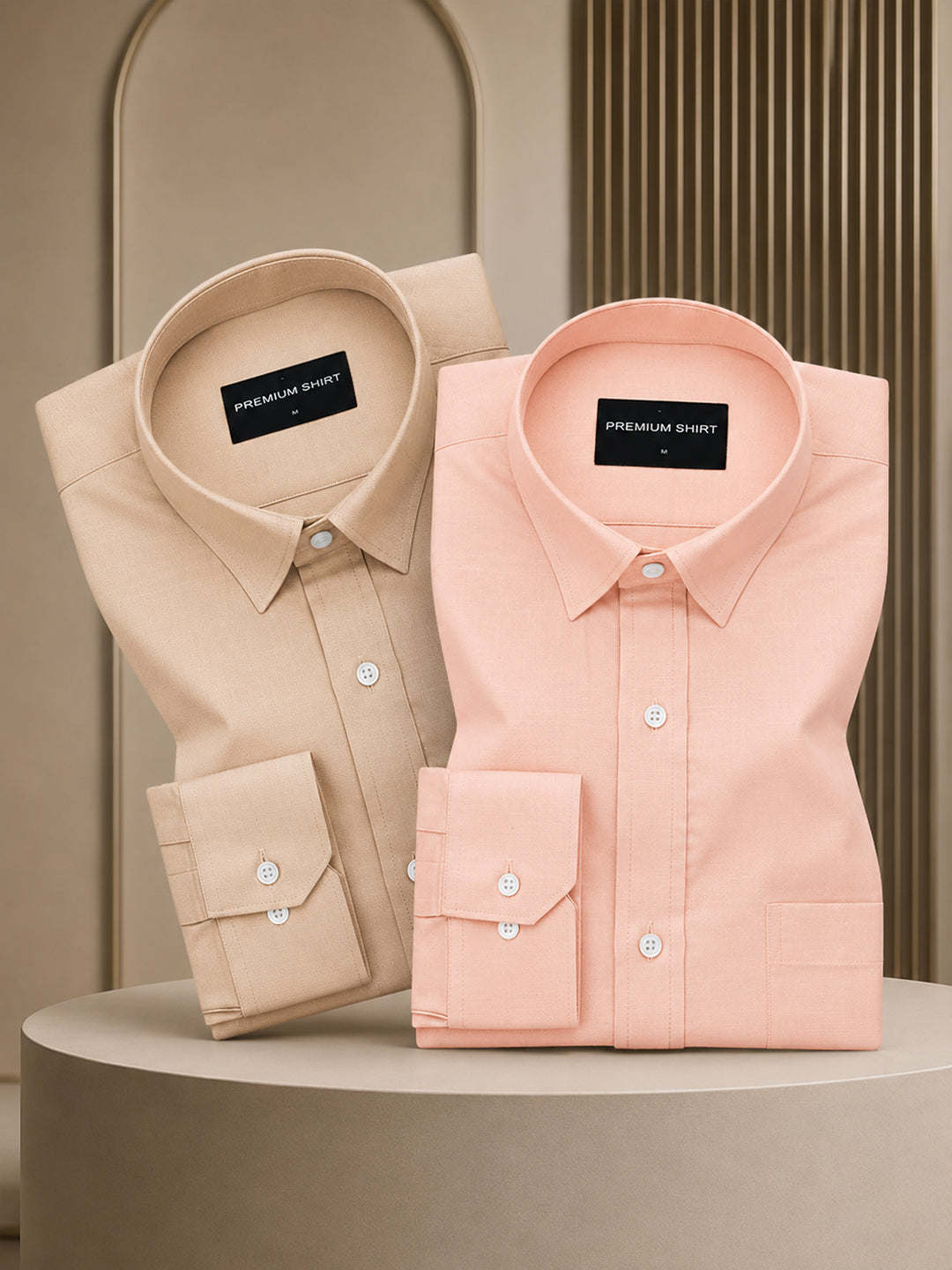 Pack of 2 Cream & Peach Formal Oxford Cotton Shirt For Men