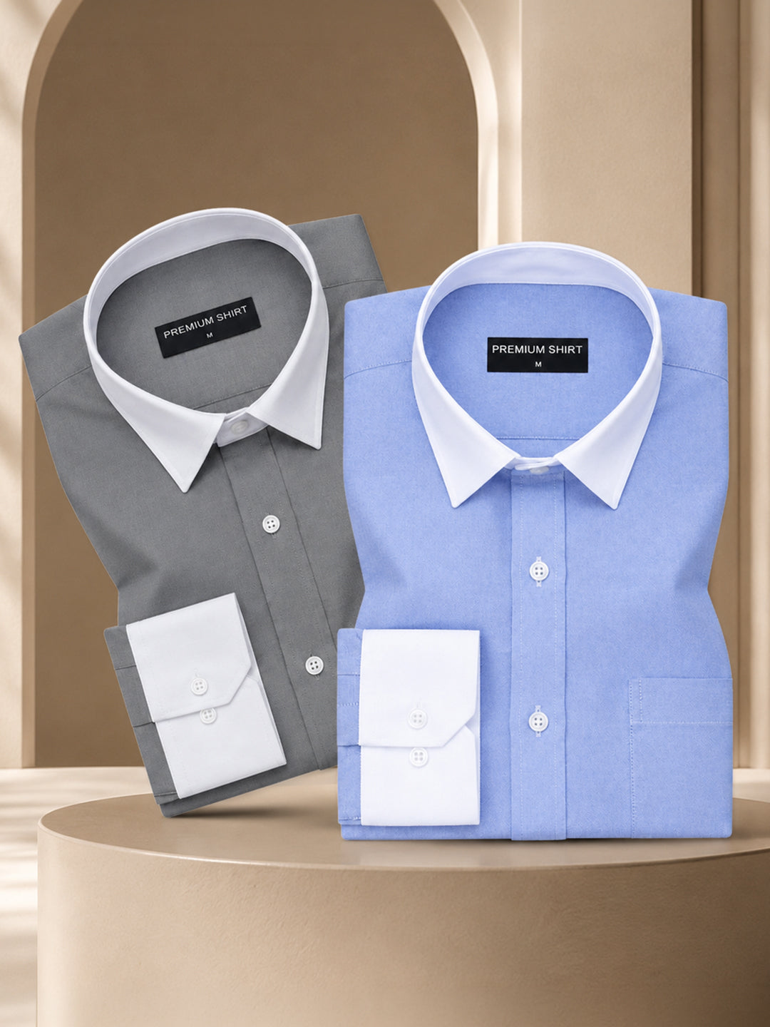 Pack of 2 White Collar Oxford Cotton Shirt For Men (Dark Grey & Denim Blue)
