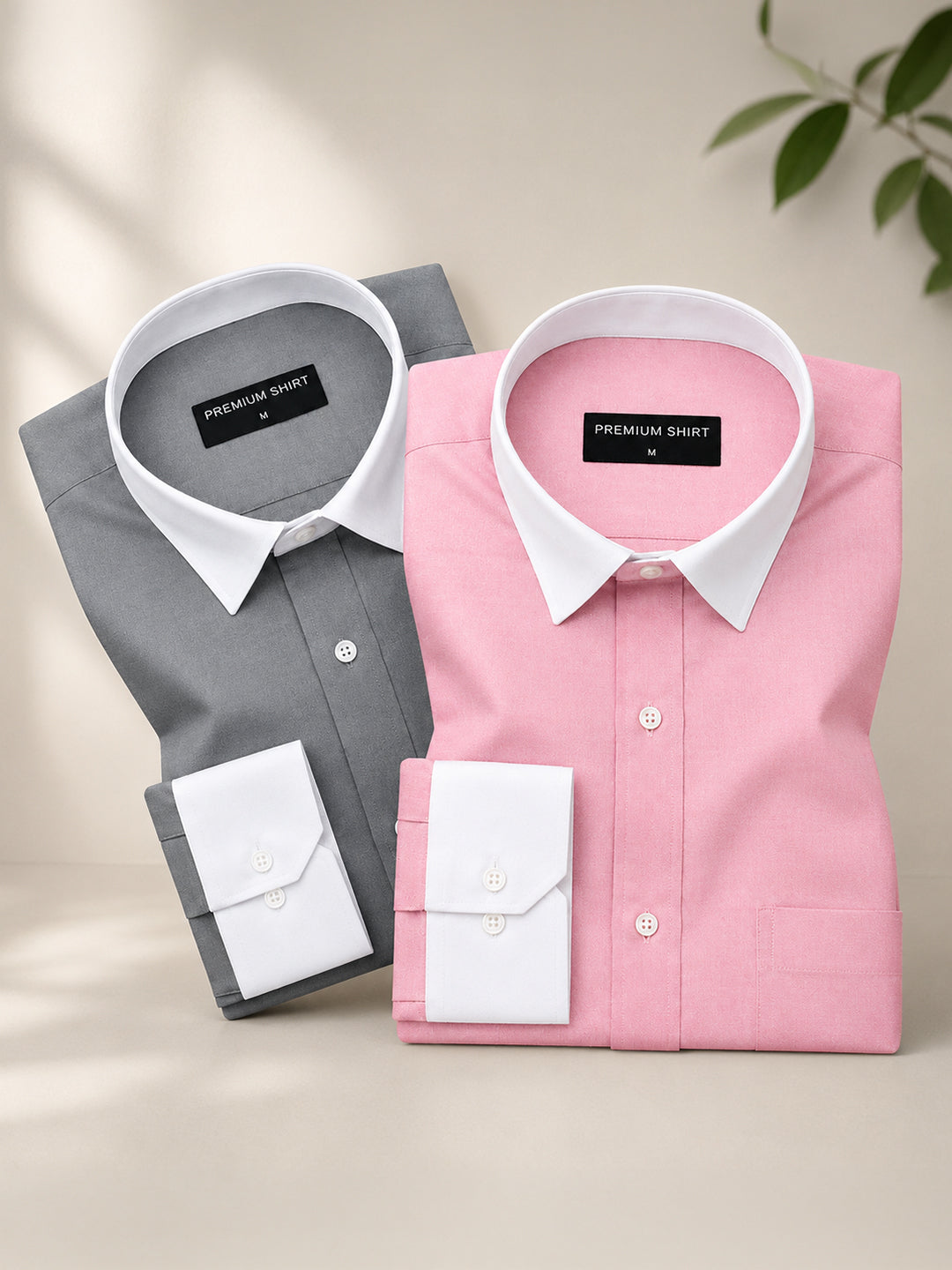 Pack of 2 White Collar Oxford Cotton Shirt For Men (Dark Grey & Pink)