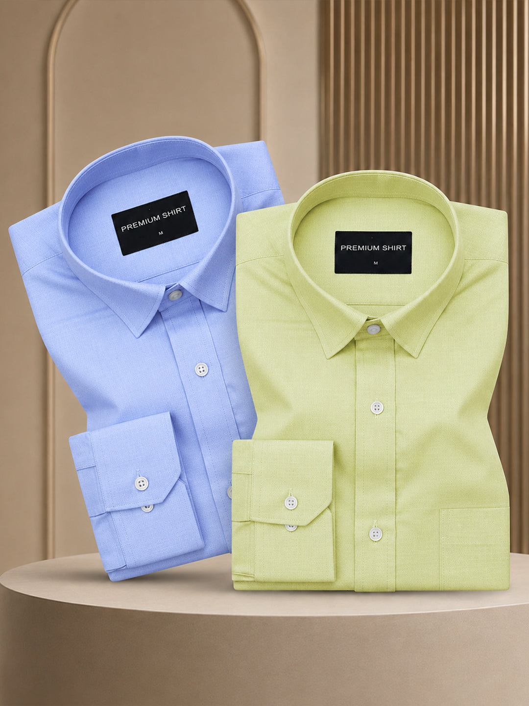 Pack of 2 Denim Blue & Lime Green Formal Oxford Cotton Shirt For Men