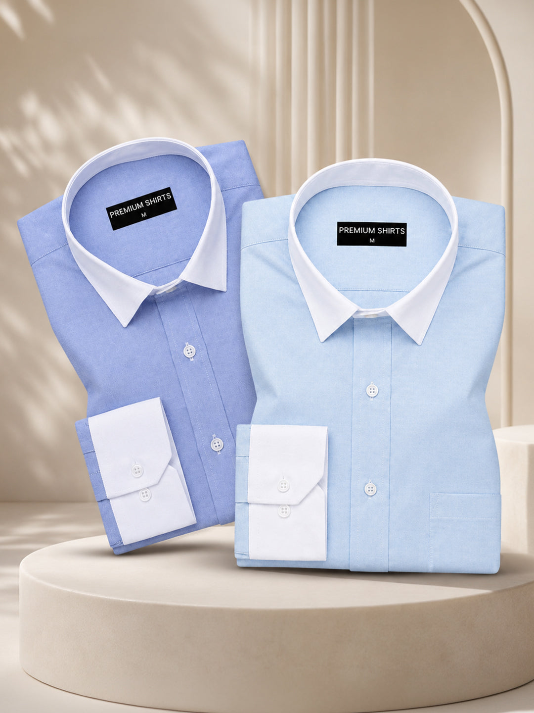 Pack of 2 White Collar Oxford Cotton Shirt For Men (Denim Blue & Sky Blue)