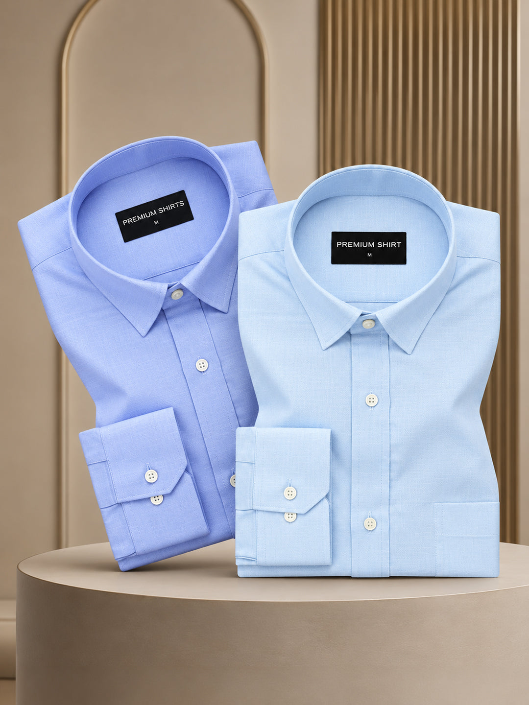 Pack of 2 Denim Blue & Sky Blue Formal Oxford Cotton Shirt For Men