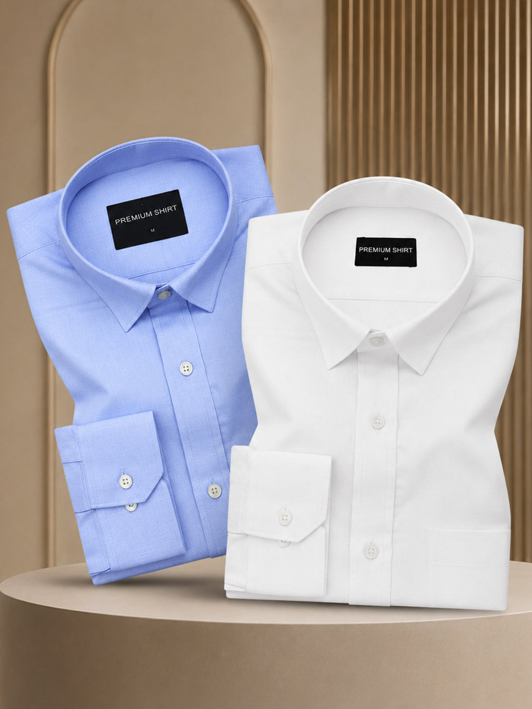 Pack of 2 Denim Blue & White Formal Oxford Cotton Shirt For Men