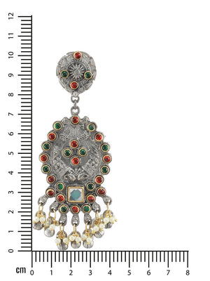 Red & Green Kundan Studded & Beaded Dual Toned Drop Earrings - Jazzandsizzle