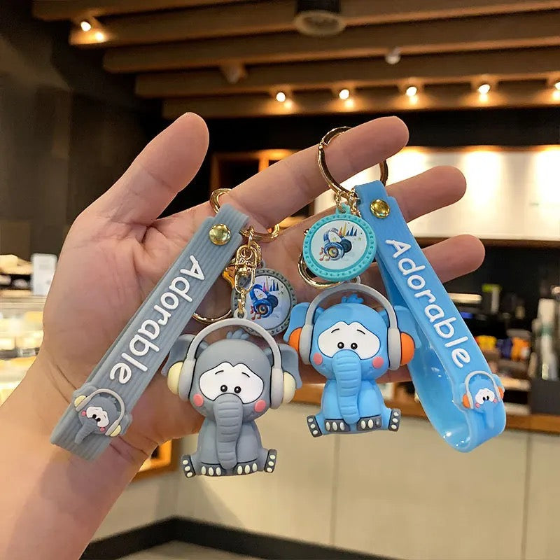 Cute Elephant with Headphones 3D Keychain