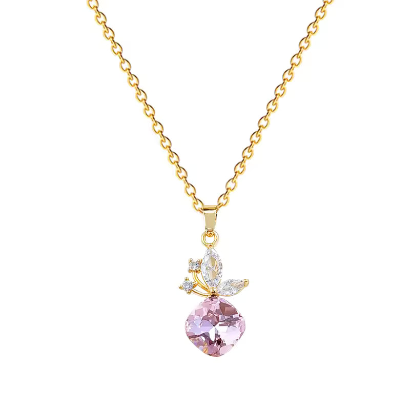 Jazz And Sizzle Pink Stone Studded Stylish Gold Plated Knot Pattern Necklace