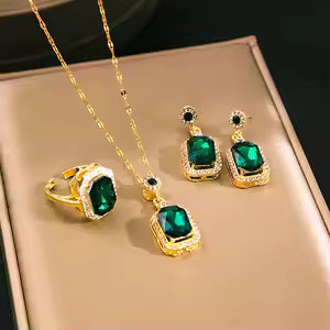 Jazz And Sizzle Elegant Gold Plated Pendant Necklace Set with Matching Earrings & Ring for Women