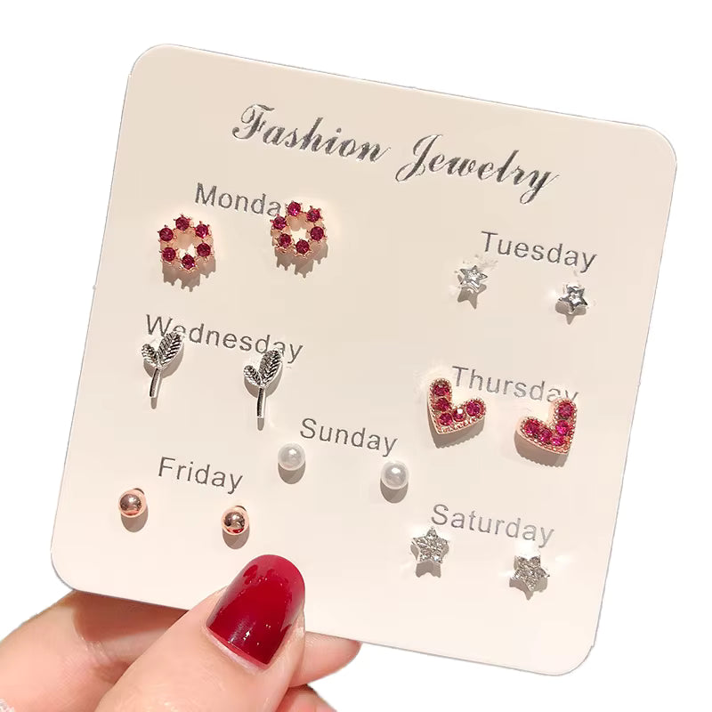 Jazz And Sizzle 7 Days Theme Multi Design Stud Earrings Set for Women & Girl (Monday to Sunday)