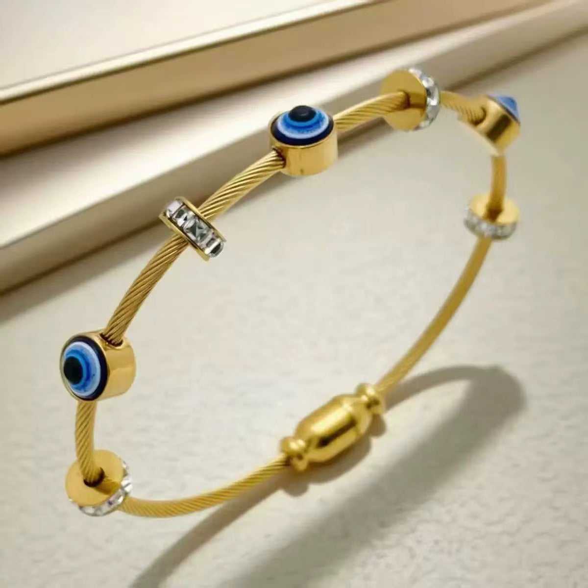 Gold Plated Crystal Studded Evil Eye Bracelet for Women & Girls