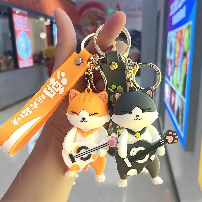 Kawaii Kitty with Guitar 3D Keychain