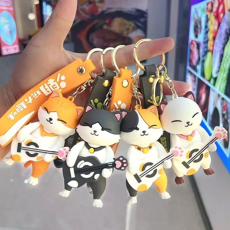 Kawaii Kitty with Guitar 3D Keychain